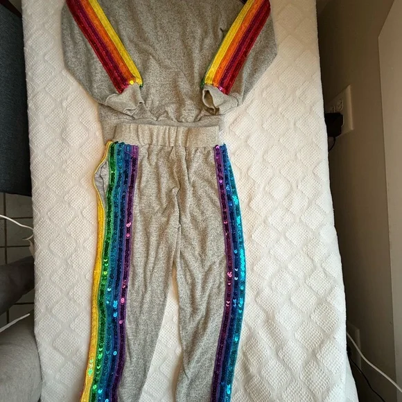 Lola + The Boys Gray Joggers with Rainbow Sequins - Picture 3 of 4